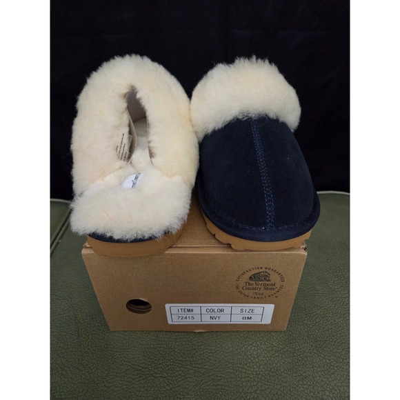 Vermont Country Store Navy Blue Suede Sheepskin Shearling Scuff Slippers 8M - Picture 2 of 5